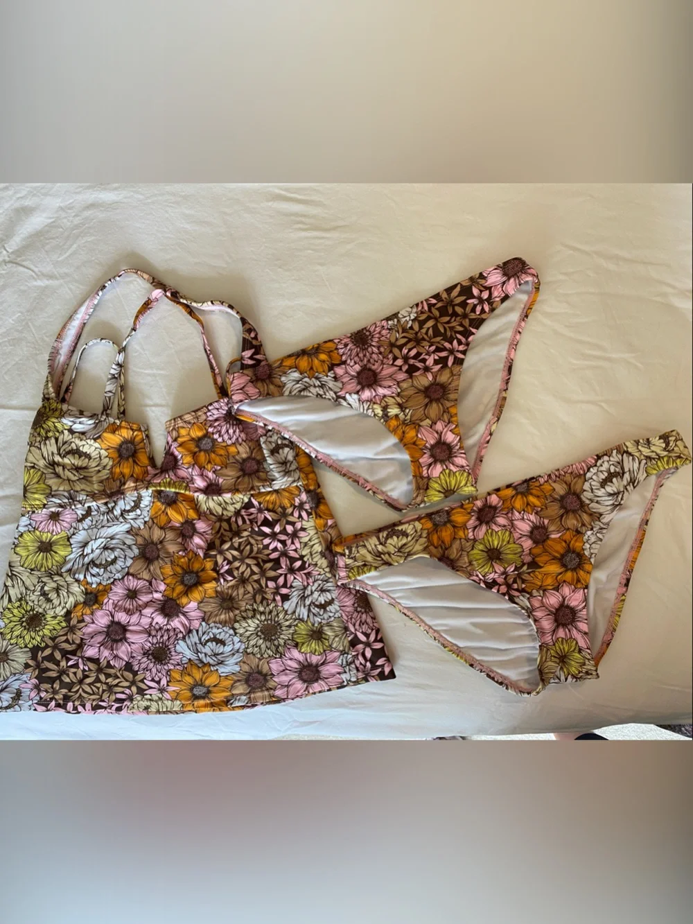 Salt + Cove Floral Tankini Top and Bikini Bottoms - Pink, Orange, Brown, Cream